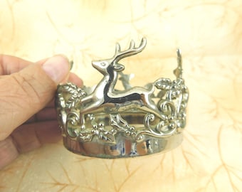 Vintage '80s Silver Plated Reindeer Holly Candle Holder: Christmas Decor