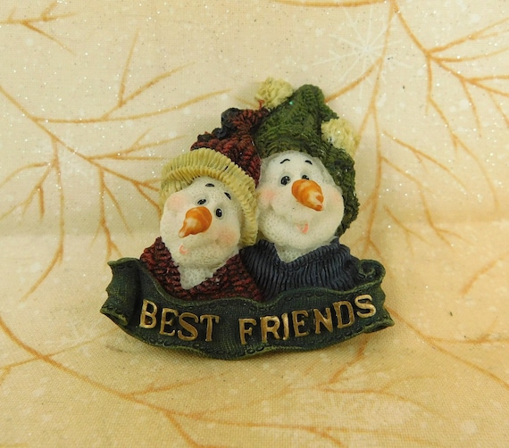 Boyd's Bears & Friend's Poly Resin "BEST FRIENDS" Snowman Brooch, Winter, Holiday, Christmas, Snowman Jewelry, Snowmen/Snowwomen?
