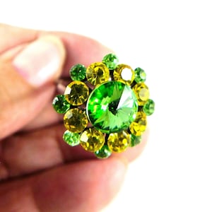 Lovely Double Stick Hair Pin, Yellow & Green Glass Crystals in Floral Formation, Hair Decorations, Hair Embellishments, Hair Accessories
