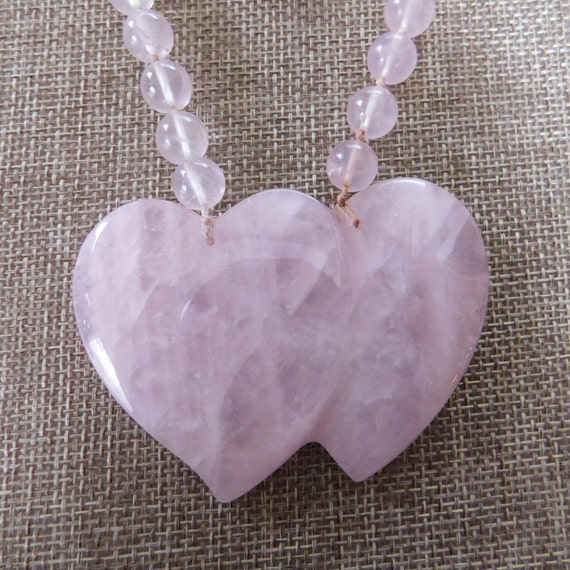 Rose Quartz Double Heart Sweetheart Necklace, Ros… - image 3