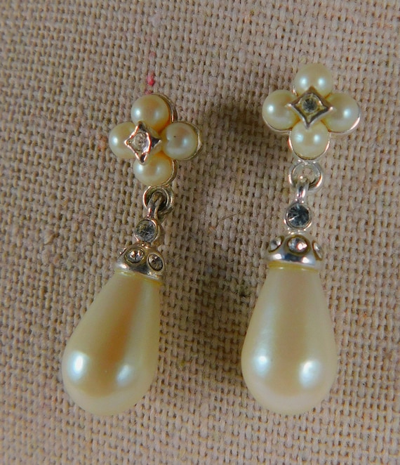 Faux Pearl & Crystal Drop Earrings, Wedding Jewel… - image 5