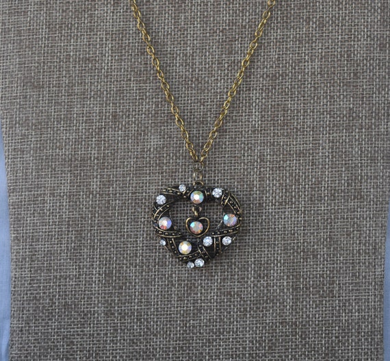 Bohemian Style Open Heart Necklace w/Antique Bras… - image 1