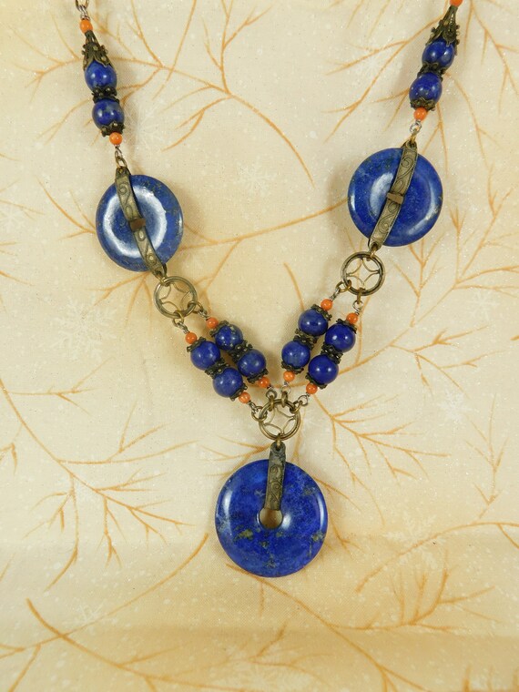 Collier Vintage Avec Pendentif En Lapis Lazuli Bleu - État D'usage - Occasion
