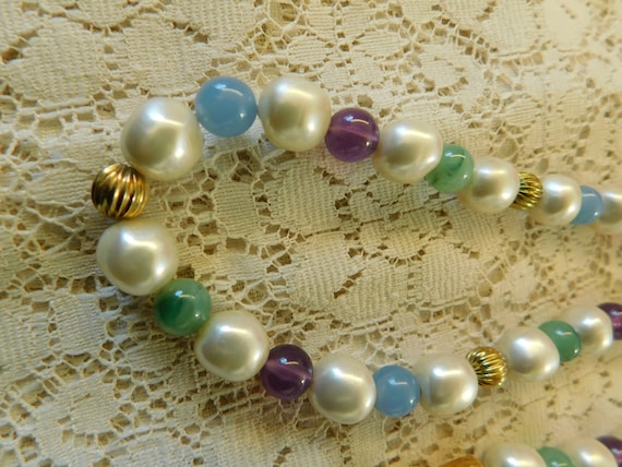 Bead Necklace, Vintage Pearl & Glass Necklace, Co… - image 3