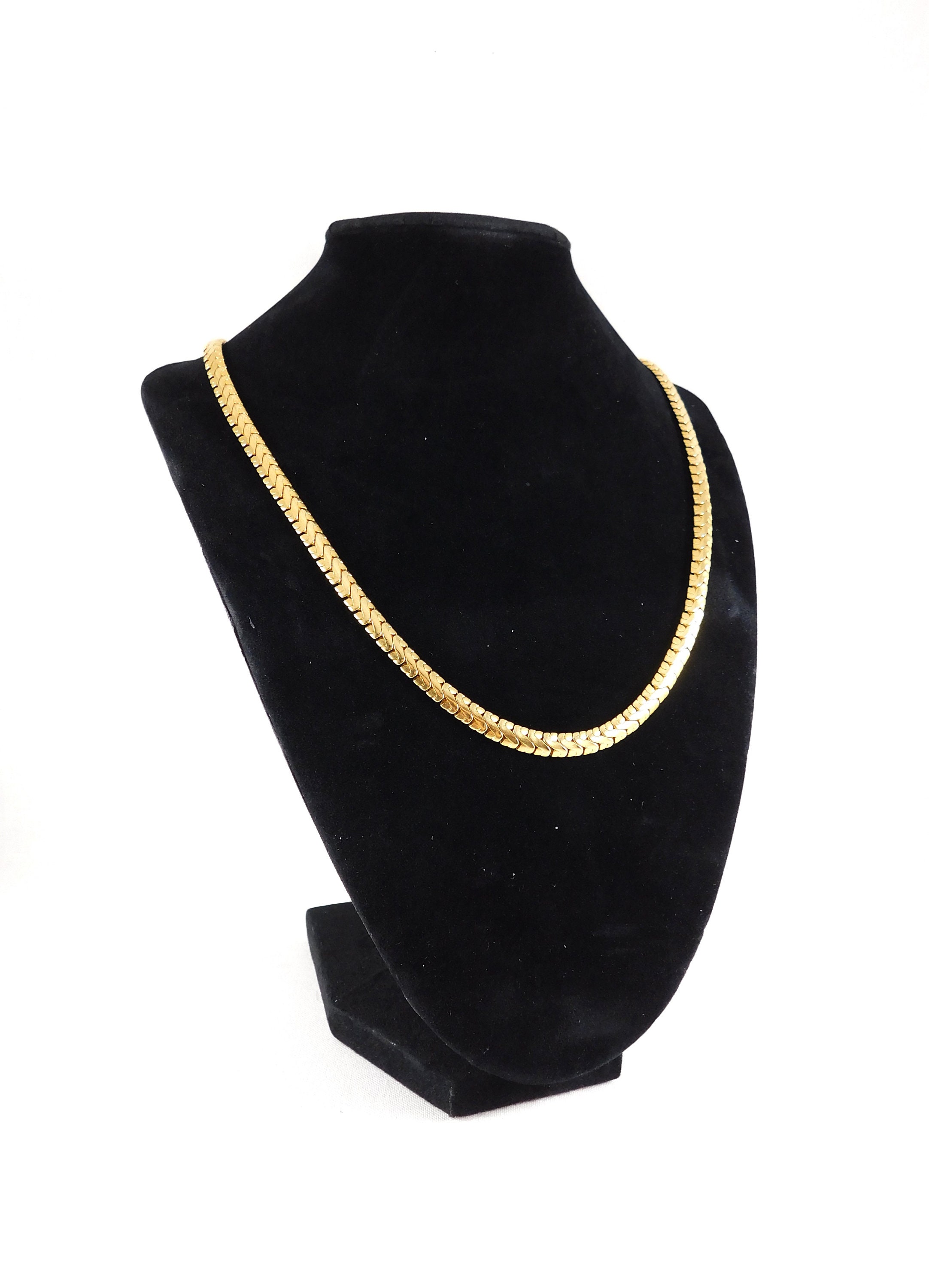 ■VINTAGE HOLLYWOOD■ Diagonal Snake Chain Necklace VH24NNNE Vintage Designer Gold Over Sterling Heavy Multi Chain Cz