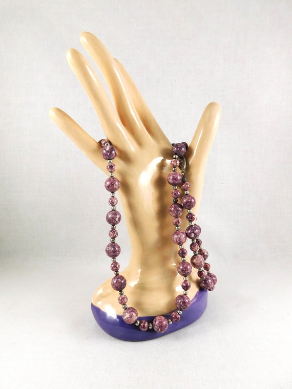Purple Dyed Howlite Necklace, Beaded Stone Necklac