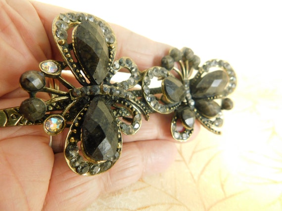 Rhinestone & Acrylic Double Butterfly Hair Clip, … - image 3