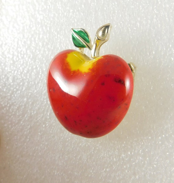 BEATRIX Glazed, Speckled Red Apple Brooch for You… - image 3