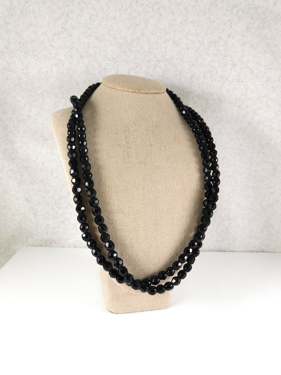 Signed Vendome Faceted Black Bead Necklace, Ornate