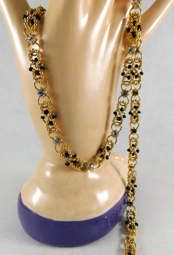 Vintage Gold Chain, Jump Ring, Bead & Crystal Lin… - image 6