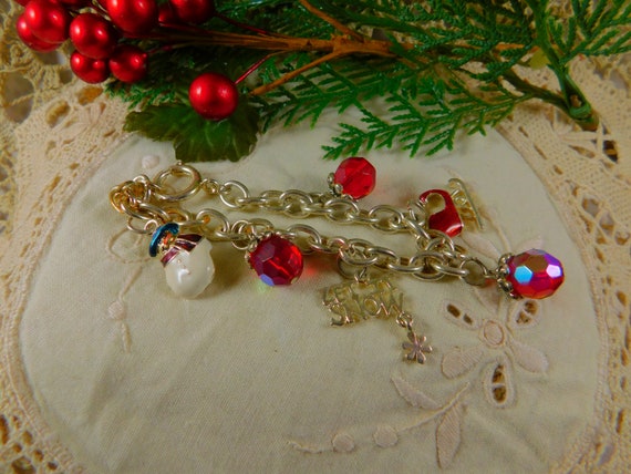 Silver Christmas Charm Bracelet-Beads-Snowman-Sle… - image 4