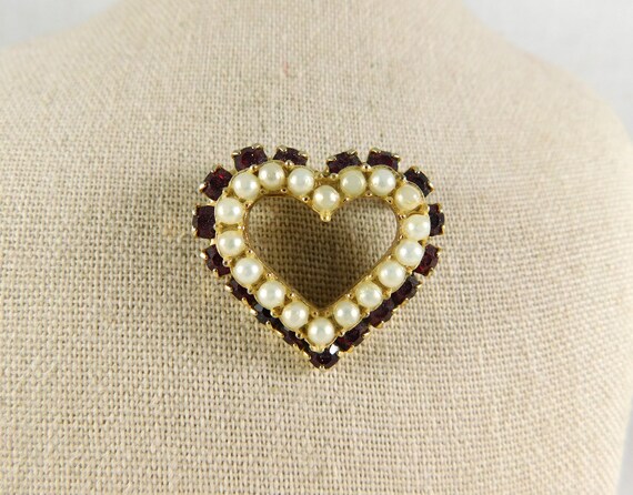 Double Row Open Heart Brooch, 1960, Garnet Glass … - image 4