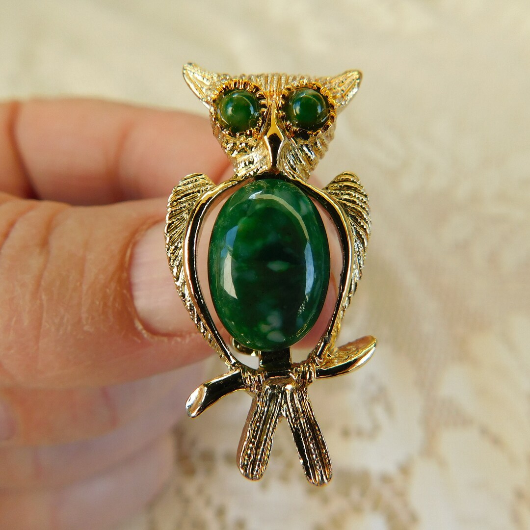 Vintage Green Owl Pin 1960's Gold Owl Pin Vintage Owl - Etsy