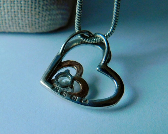 British Sterling Silver Double Sliding Heart & Cu… - image 4