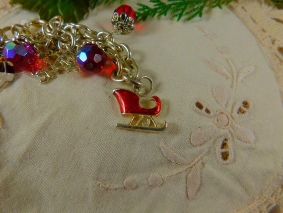 Silver Christmas Charm Bracelet-Beads-Snowman-Sle… - image 7