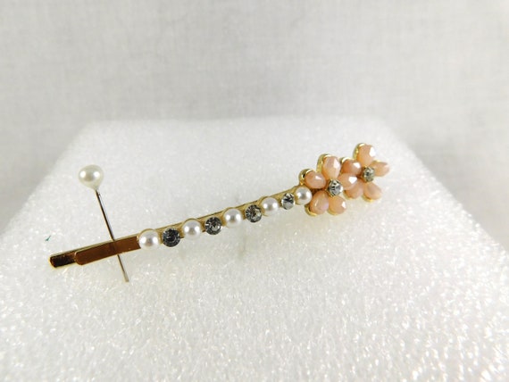 Faux Pearl & Rhinestone Floral Bobby/Hair Pin, Pe… - image 1