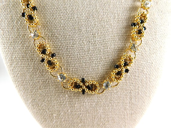 Vintage Gold Chain, Jump Ring, Bead & Crystal Lin… - image 2