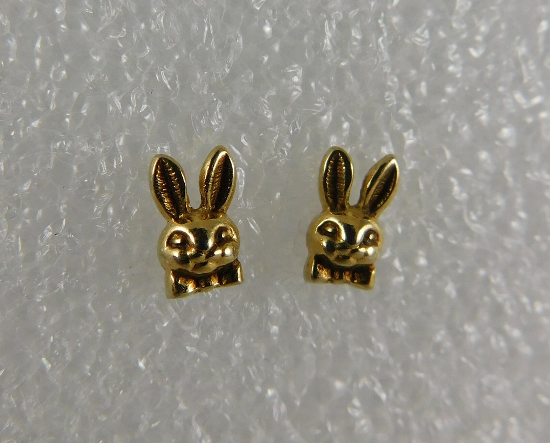 Tiny Gold Rabbit Earring Studs by Avon Rabbits W/bowties Etsy