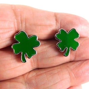Green & Silver Shamrock Stud Earrings, St. Patrick&#39;s Day, Shamrock Earrings, Enamel on Silver Base, Avoid the St. Patrick&#39;s Day Pinch!  : )