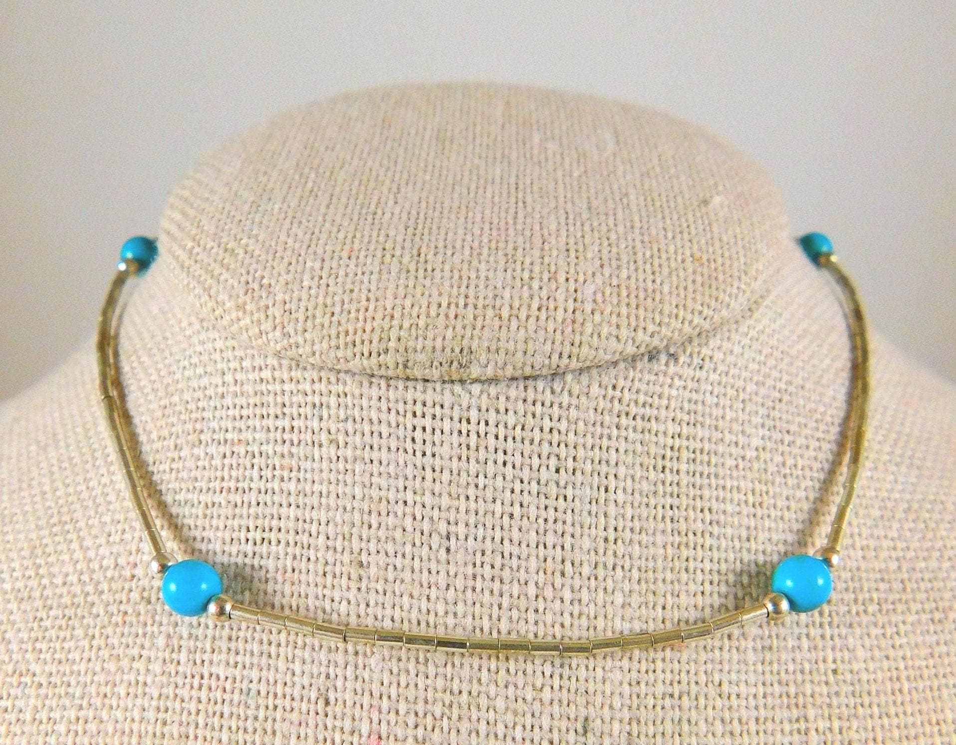 Bracelet Perles Turquoise Pastilles Argent - Bijou Vintage Réglable - Parfait état