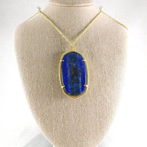Modern Style Gold & Lapis Lazuli Pendant Necklace, Gold Jewelry, Blue Gemstone, Gemstone Jewelry, Non-Gender Specific, Gold/Blue