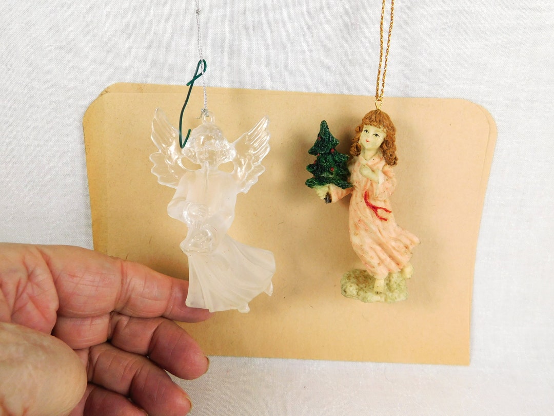 Lot of 2 Angel Christmas Tree Ornaments, Angel Ornaments, Clear Acrylic