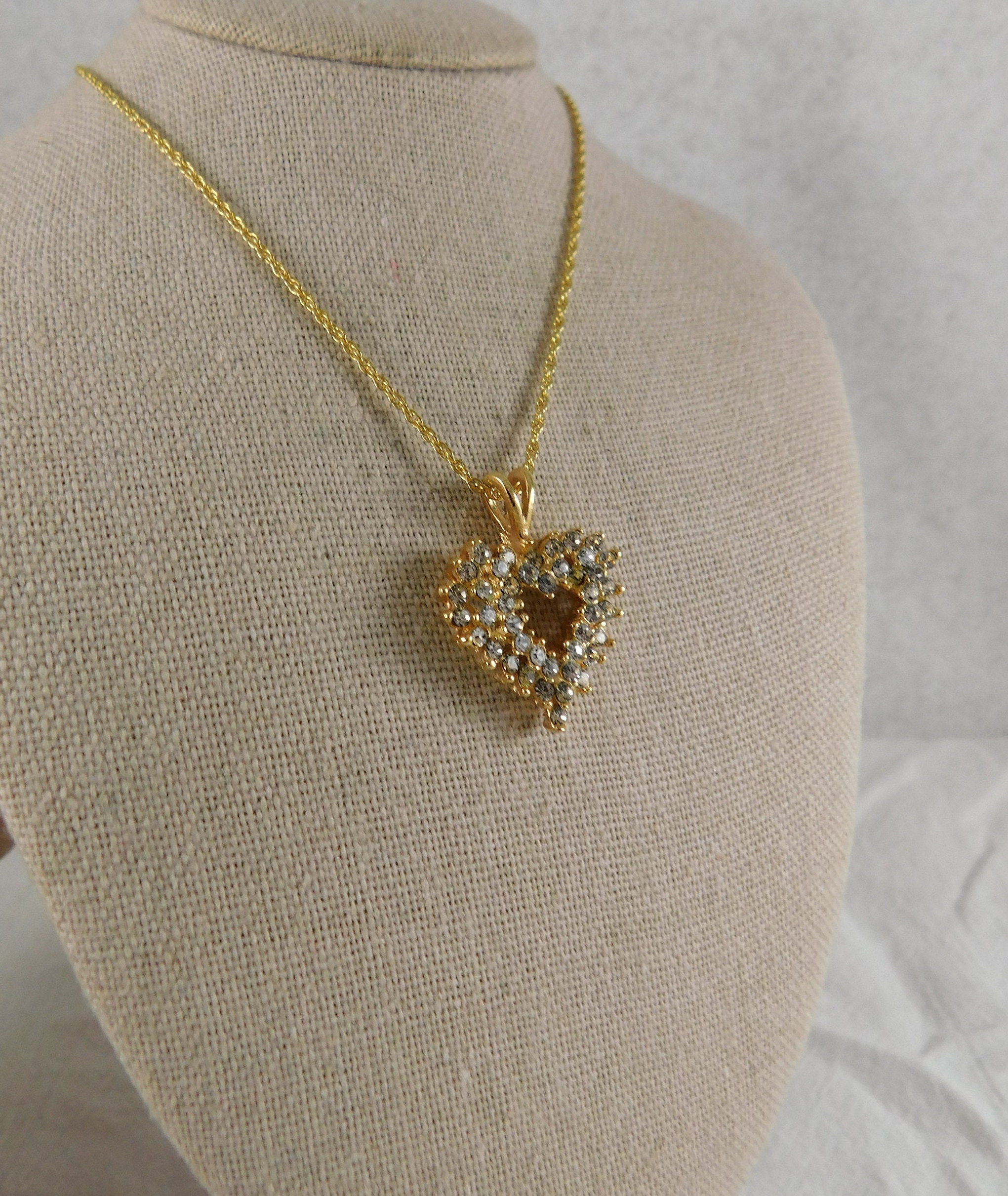 Roman's Gold and Cubic Zirconia Open Heart Necklace, CZ