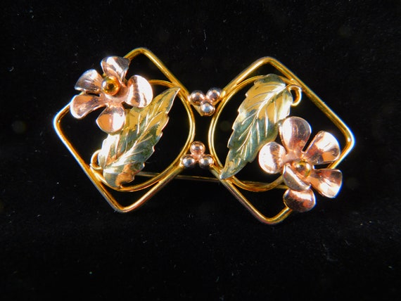 1930 s Black Hills Gold Brooch Sterling Silver 12 KT Gold Fill Raleigh Brand Gold Floral Brooch Gift for Her Sweetheart