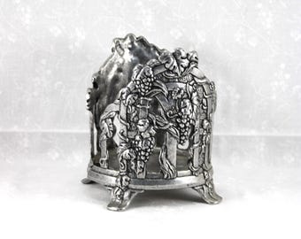 Vintage '90s Newport Bay Pewter Look Candleholder: Art Nouveau Grape Vine Design