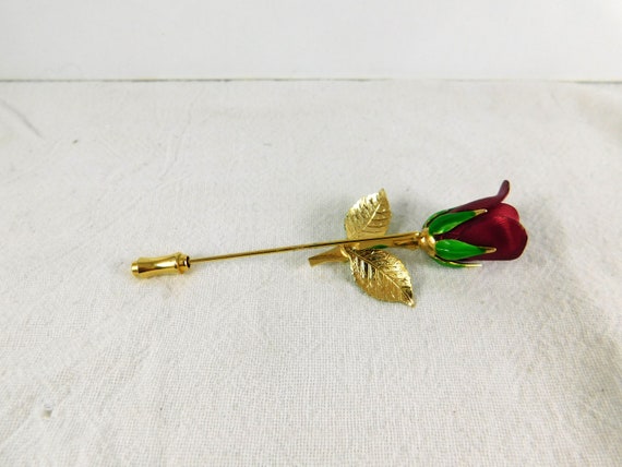 1980's Chippy Painted Metal Rose Stick Pin/Hat Pi… - image 5