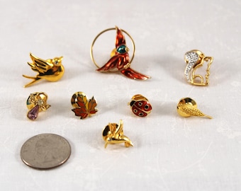 Vintage 1980s-1990s Tie Tacks, Choice: Dove, Parrot, Squirrel, Angel, Maple Leaf, Ladybug, Wheat Head or Hummingbird, Pristine