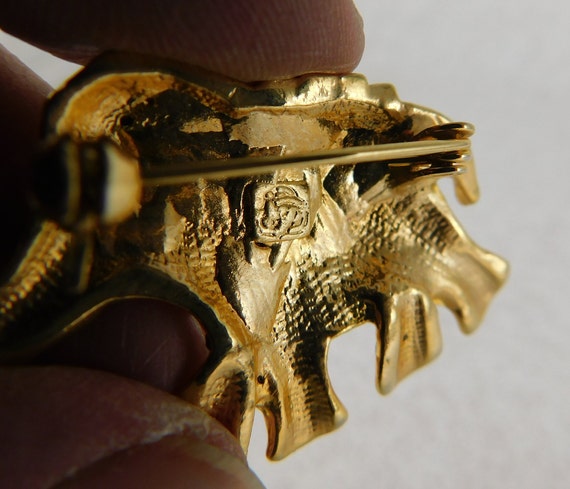 Gold Plate, Enamel & Crystal Pave' Elephant Brooc… - image 5