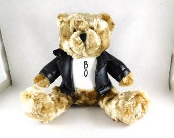 Entzückender „Bo“-Teddybär aus dem Jahr 2002 in Lederjacke, Biker-Typ von Galerie, Sammler-Teddybär, 7,5 Zoll groß, makelloser Zustand