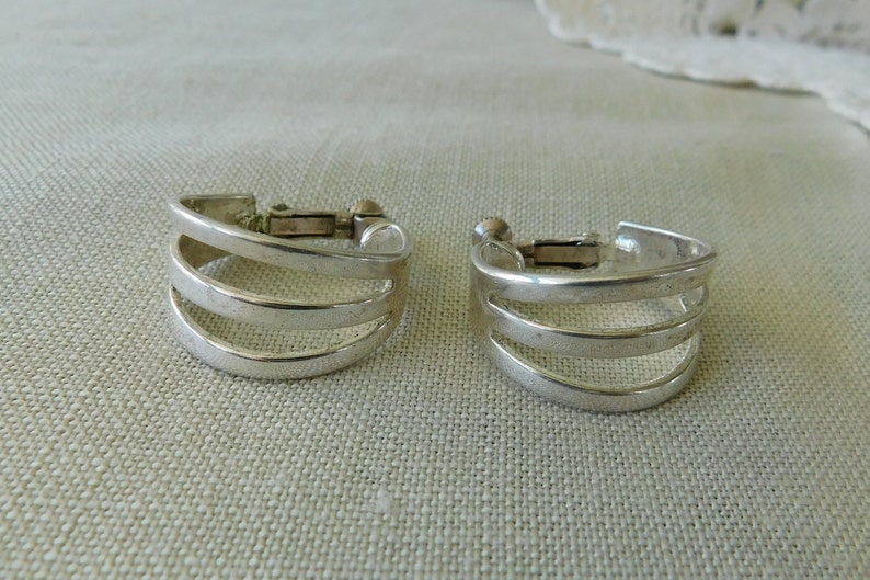 Napier Silver Lever Back Louvered Earrings Silver Openwork Hoop Earrings,