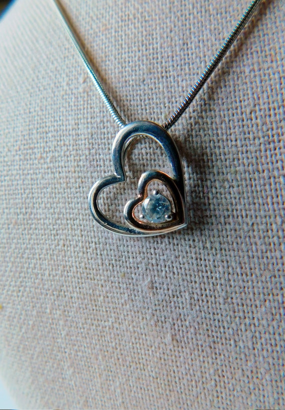 British Sterling Silver Double Sliding Heart & Cu… - image 3