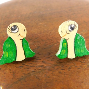 Adorable Little Hand Painted & Hand Made Wooden Turtle Earrings, Artisan Jewelry~Signed, Reptilian Jewelry, Tiny Turtles, Green, Oceanic