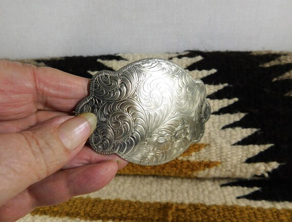 Silver Tooled Floral Western Belt Buckle, Lady's … - image 3