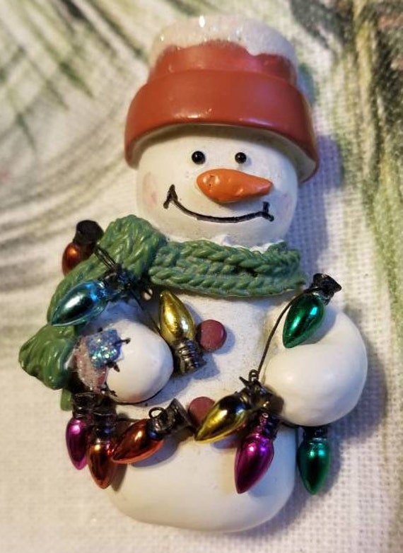 Snowman Putting Up Lights Brooch-Upcycled? Snowma… - image 2