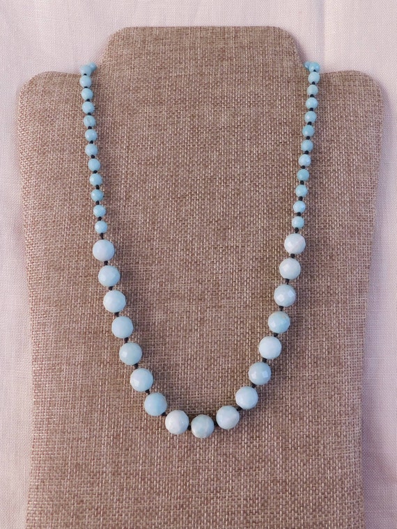 African Blue Agate Bead Necklace, Graduated in Siz