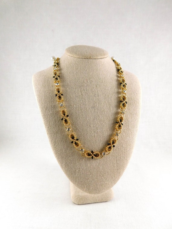 Vintage Gold Chain, Jump Ring, Bead & Crystal Lin… - image 3