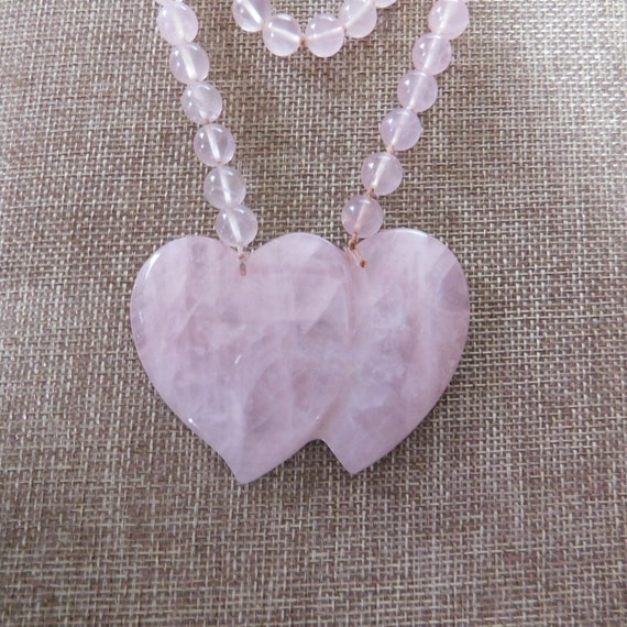 Rose Quartz Double Heart Sweetheart Necklace, Ros… - image 4