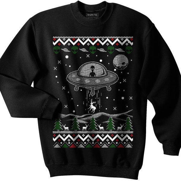 UFO Ugly Christmas Sweater, Alien, Spaceship, NASA, Vacances, Glow in the dark