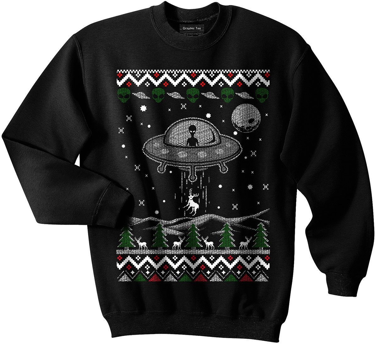 Alien Beam Ugly Christmas Sweater Green Crew Neck Sweatshirt 