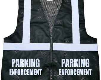 Parking Enforcement safety vest, black, REFLECTIVE design, High Visibility vest