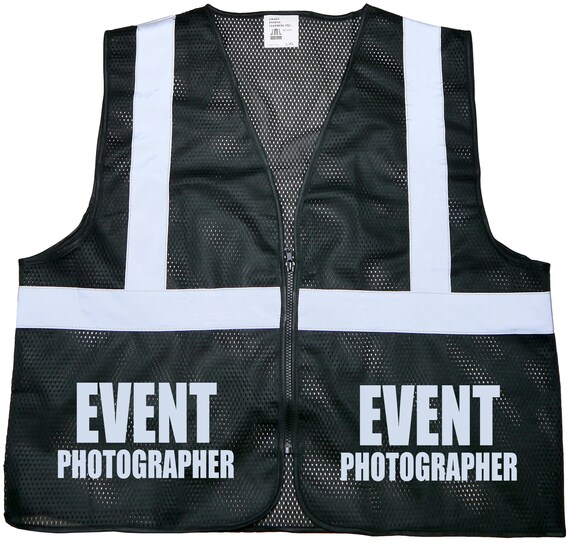 Event Photographer Safety Vest Black REFLECTIVE Design High