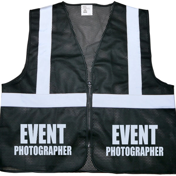 Event Photographer safety vest, black, REFLECTIVE design, High Visibility vest