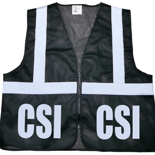 CSI safety vest, black, REFLECTIVE design, High Visibility vest, Crime Scene
