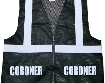 Coroner safety vest, black, REFLECTIVE design, High Visibility vest