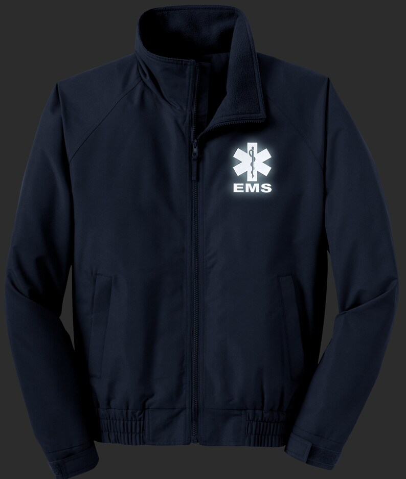 EMS Navy economy jacket REFLECTIVE logo fleece lining Etsy