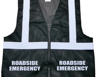 Gilet de sécurité d'urgence en bordure de route, noir, design RÉFLÉCHISSANT, haute visibilité AAA